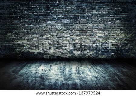 Old room Grunge brick wall background and concrete floor