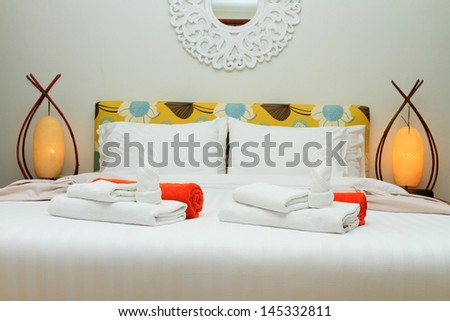 Towels On Bed At Luxury Hotel Room