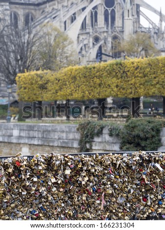 PARIS DECEMBER 6 Love Padlocks at Pont de l'Archevche on December 6 2013 in Paris The thousands of locks of loving couples symbolize love forever PARIS DECEMBER 6 Love Padlocks at Pont de l'Archevche on December 6 2013 in Paris The thousands of locks of loving couples symbolize love forever