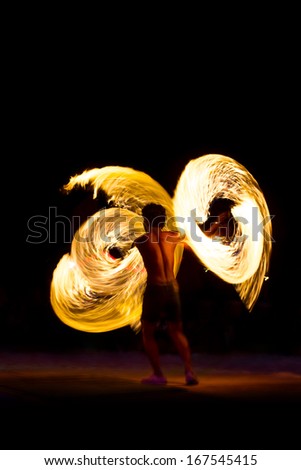 Amazing Fire Show at night on Phi Phi Island, Thailand