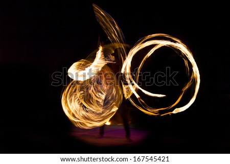 Amazing Fire Show at night on Phi Phi Island, Thailand