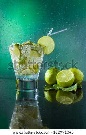 Mojito cocktail with fresh lime at the club