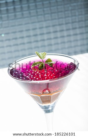 Molecular mixology - whisky and strawberry Cocktail with  caviar