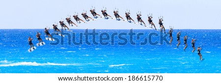 kite boarder sequence on the Ionian island of Lefkas in Greece