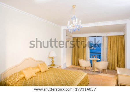 Luxurious hotel room with sea view in Greece