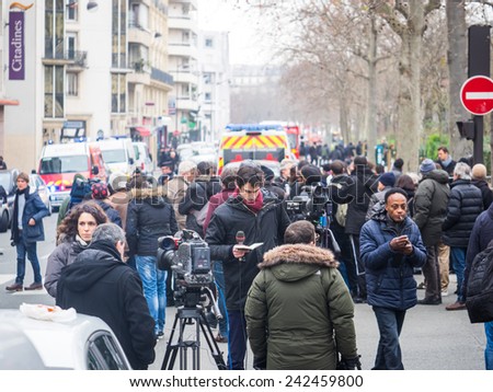 PARIS, FRANCE - JANUARY 7, 2015 Street of Paris after the  Terror attack in Paris at the Charlie Hebdo newspaper.