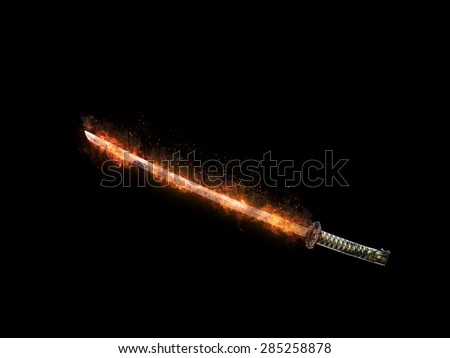 Japanese  katana sword on Dark background