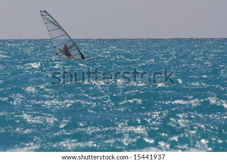 Wind surfing on the beach of Agios Ioannis on the Ionian island of Lefkas Greece