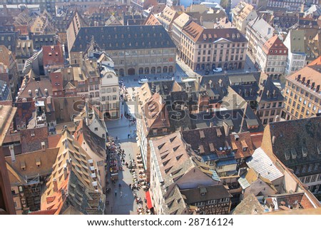 Colorful roof tops of Strasbourg France view from the top of the Cathedrale