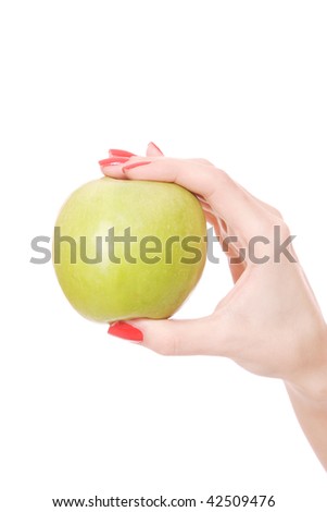 Fresh green apple in hand - Apple a day keeps a doctor away