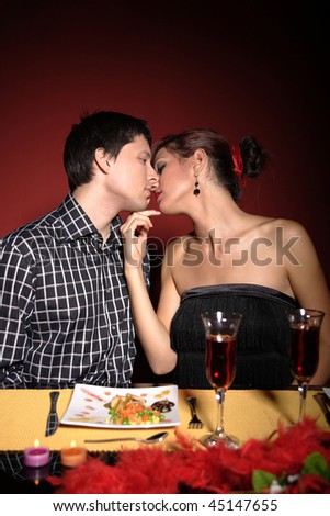 Couple at restaurant on valentines dinner .
