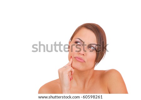 Beautiful young Woman making faces isolated on white background making faces