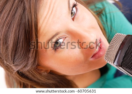 Trendy sexy Singer Girl Singing In Retro Mic
