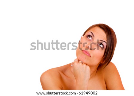 Beautiful young Woman making faces isolated on white background making faces