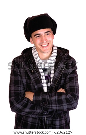man with a russian hat on white background