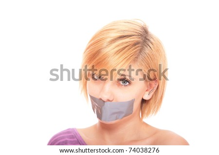 tape on mouth portrait