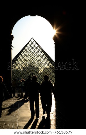 PARIS-APRIL 28: Louvre pyramid at sunset The Louvre is the biggest Museum in Paris displayed over 60,000 square meters of exhibition space. on April 28th 2011 in Paris, France