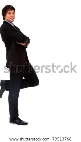 Handsome business man - isolated over a white background - make him lean against anything you like!