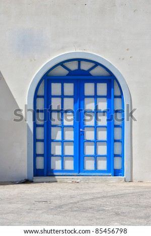Typical blue door on the island of Santorini, Cyclades, Greece, Southern Europe