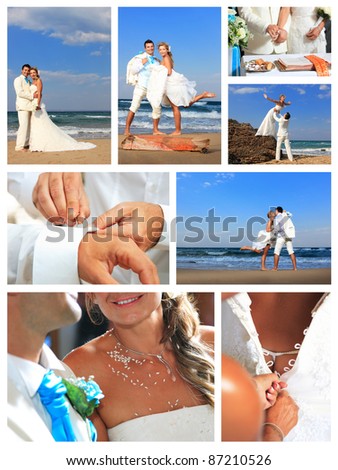 stock photo attractive young couple in wedding dress on the beach