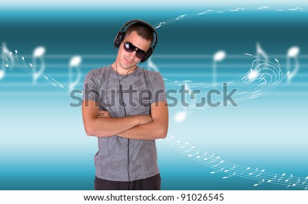 Man listens to music over  a light musical background