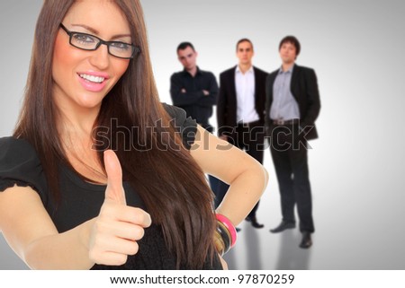 Photo of a four person business team isolated on a white background