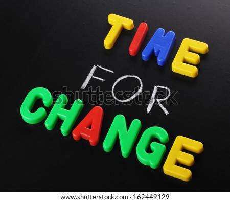 colorful letters on the blackboard, time for change concept