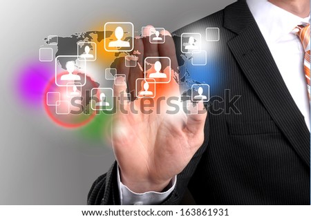 hand touching a contact of his social network