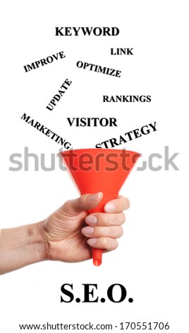 Hand holding hopper by words fall into which are necessary for a successful SEO