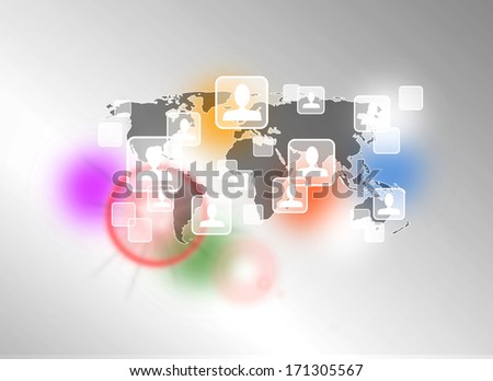 world map with contact icons as symbol of international communication