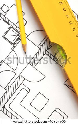 Architectural drawings and tools. Concept of home architecture.