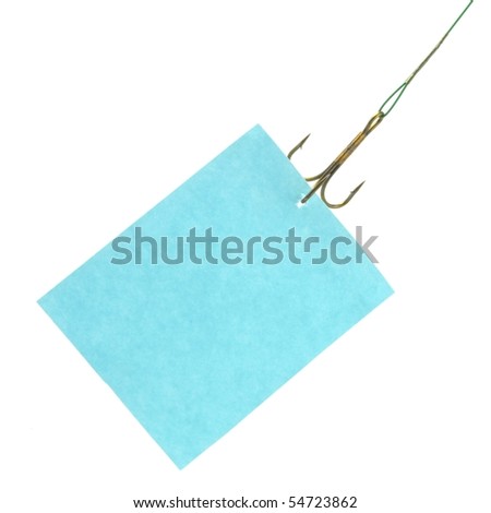 notice hanging on hook isolated on white background - stock photo notice hanging on hook isolated on white background - stock photo