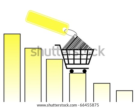 shopping cart with labeling and falling prices