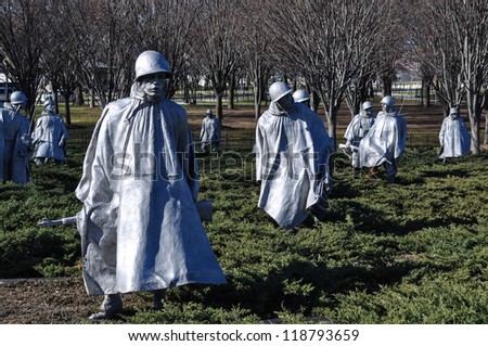 WASHINGTON DC - JANUARY 18: Korean War Memorial in the National Mall in Washington DC on January 18, 2012. The memorial was dedicated on July 27, 1995.