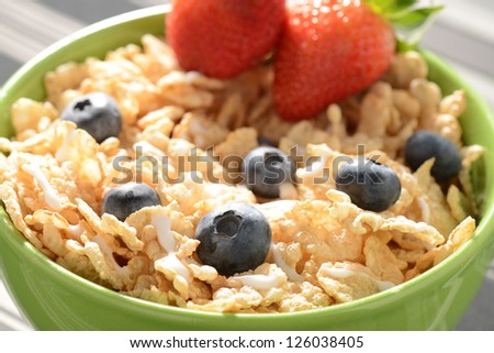 Bowl of Cereal with Blueberries and Strawberries