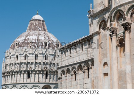The Pisa Baptistry on Square of Miracles, Tuscany, Italy. A UNESCO World Heritage Site.