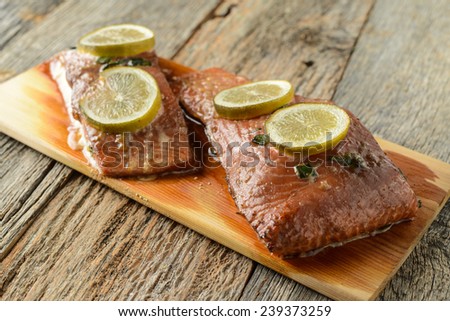 Grilled Salmon cooked on a Cedar Plank