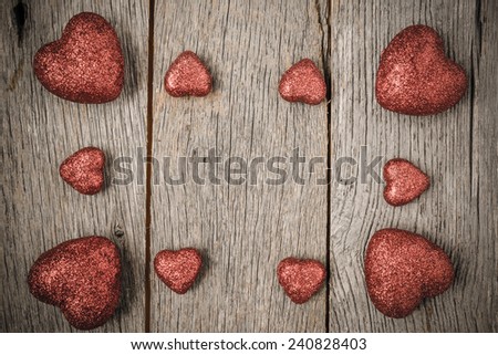Hearts on Vintage Wood Background for Valentine\'s Day