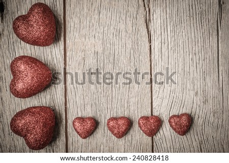 Hearts on Vintage Wood Background for Valentine\'s Day