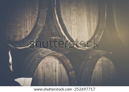 Dark Wine Barrels to store wine with vintage Instagram style film filter