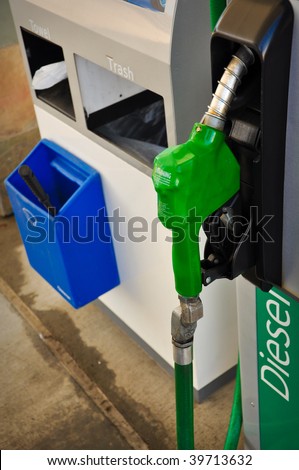 Diesel or Gas Fuel Station with Green Pump Handle