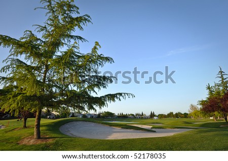 Golf Course in Residential Area with Sand Trap Close Up