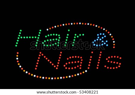 Hair and Nails Neon Green Blue and Red Sign