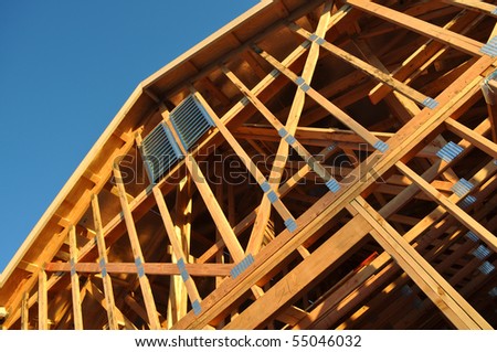 Home Under Construction  Close Up with Blue Sky