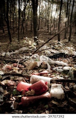 Trash in the forest