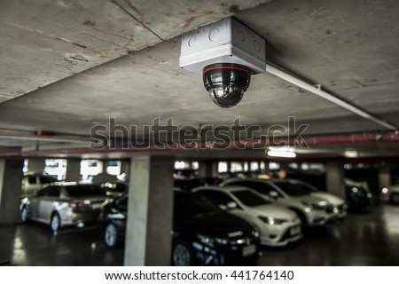 closed circuit camera, CCTV parking. cctv camera installed on the parking lot to protection security.