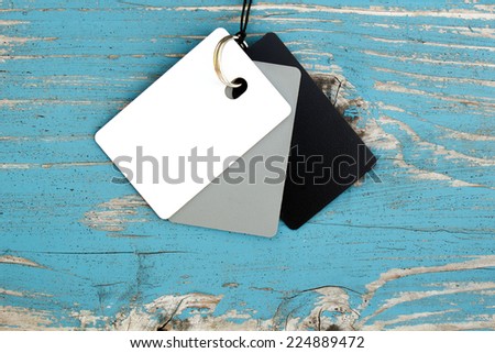 white balance cards weathered paint wooden background