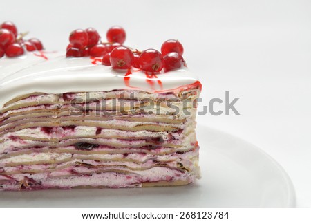 cake with fresh red currants, close-up