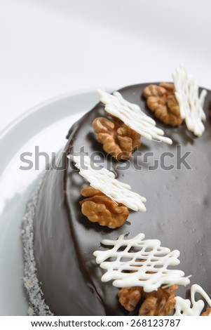 Chocolate cake with nuts and chocolate chips