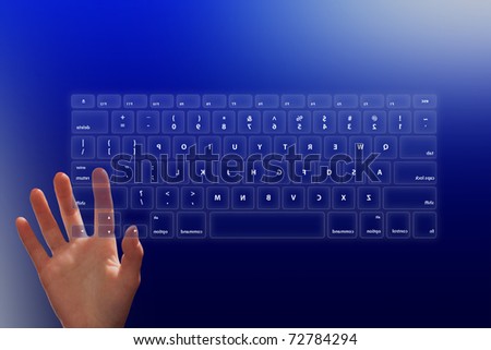 hand on computer keyboard. touch screen interface